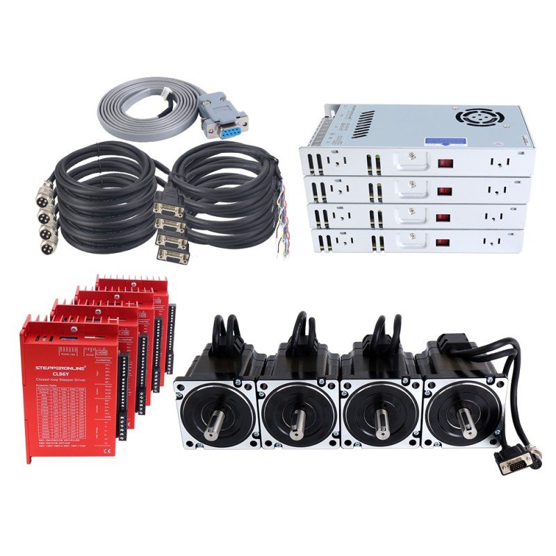 YS Series 4-Achsen 4,30Nm(608,93oz.in) Nema 34 Closed-Loop Schrittmotor-Kit V2.0 mit Netzteil