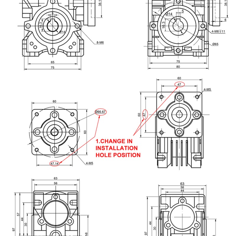 50:1 Schneckengetriebe NMRV30 Schneckengetriebe 11mm Eingangswellendurchmesser