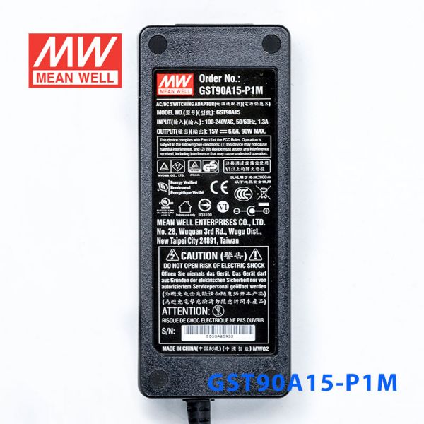 GST90A15-P1M MEANWELL 90W 15VDC 6A 115/230VAC AC-DC Zuverlässiger grüner Industrieadapter